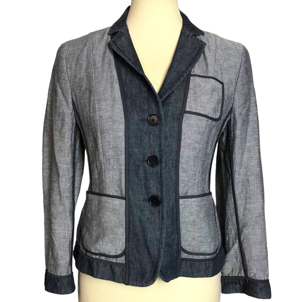 Akris Punto Linen Flax Inside Out Chambray Denim Cotton Jacket Blazer